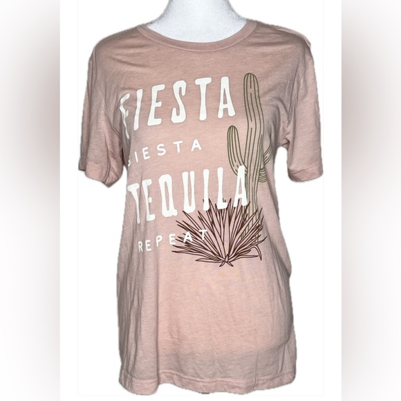 Bella Canvas Tops - Custom Unisex Pink “Fiesta Siesta Tequila Repeat” Tee-Shirt Size Small